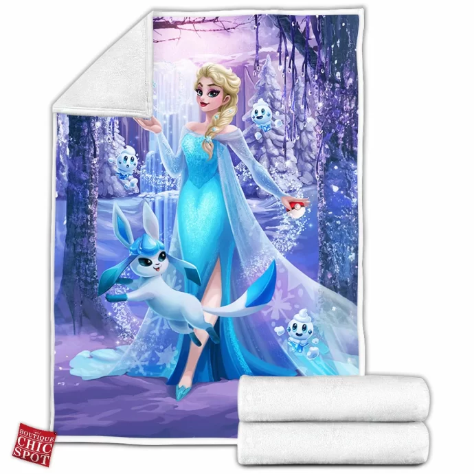 Elsa And Glaceon Fleece Blanket