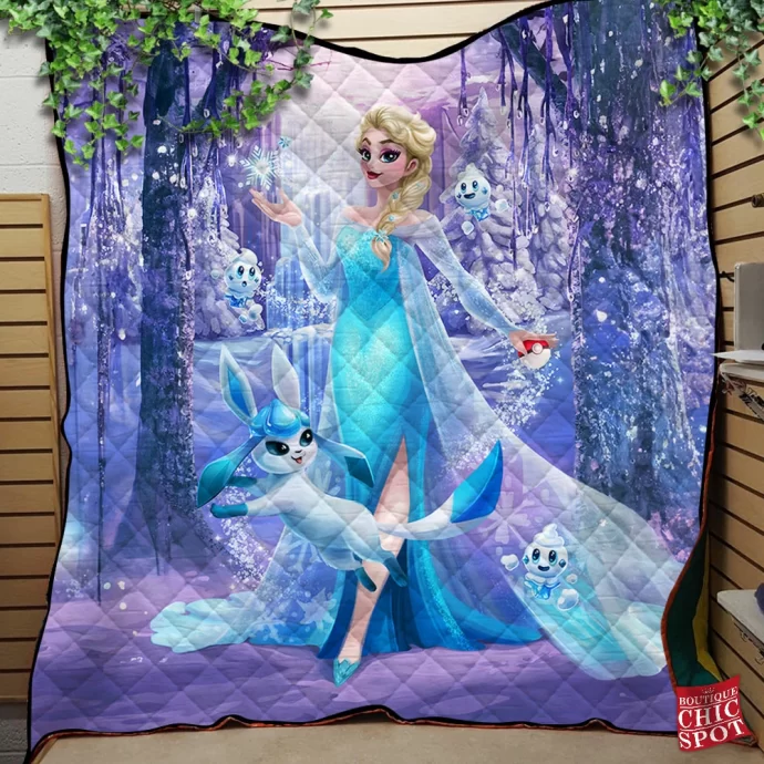 Elsa And Glaceon Quilt Blanket