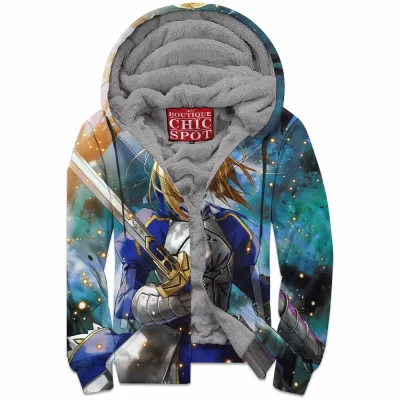 Anime Zip-Fleece-Hoodie, Fate Stay Night Zip-Fleece-Hoodie, Saber Zip-Fleece-Hoodie