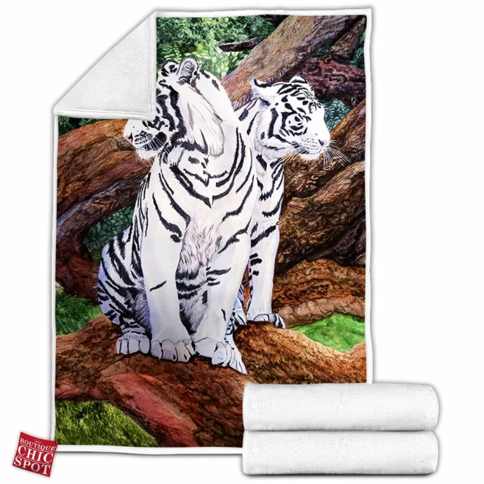 White Tiger Fleece Blanket