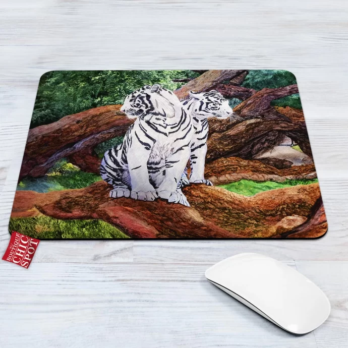 White Tiger Mouse Pad