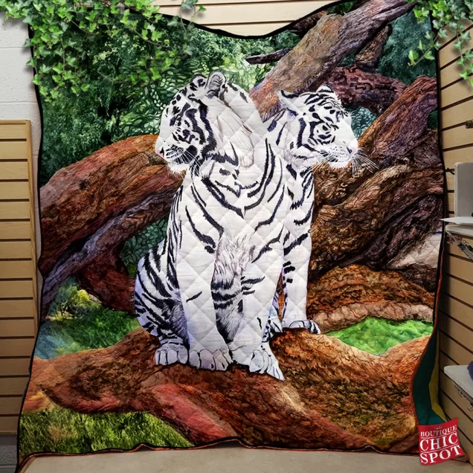 White Tiger Quilt Blanket