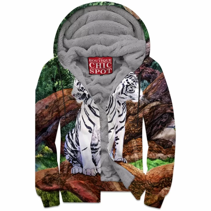 White Tiger Zip Fleece Hoodie