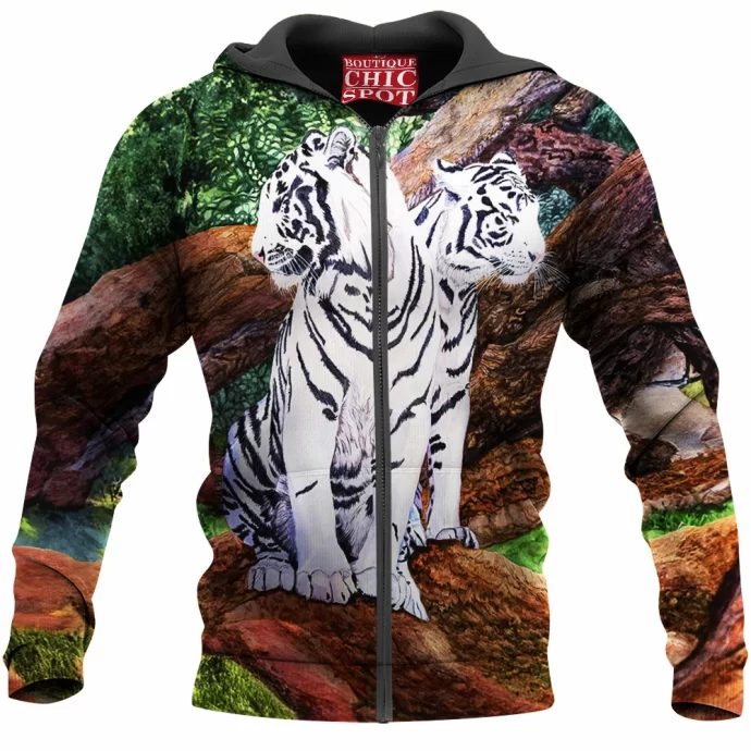 White Tiger Zip Hoodie