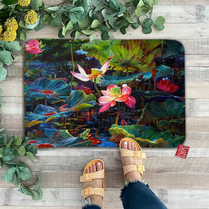 Lotus Pond After Rain Doormat