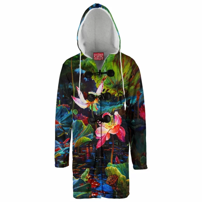 Lotus Pond After Rain Hooded Cloak Coat