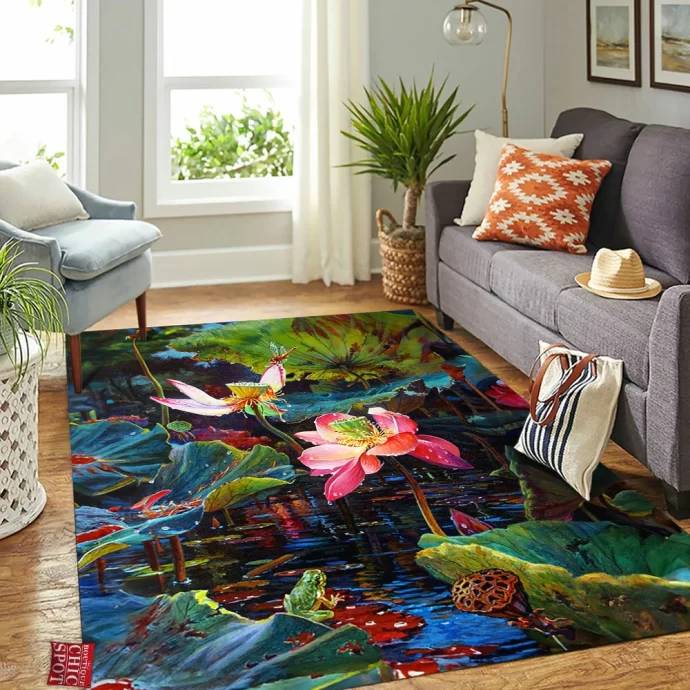 Lotus Pond After Rain Rectangle Rug