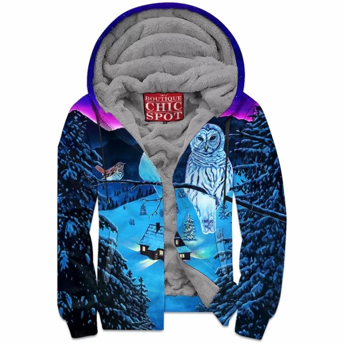 Winter Owl Zip Fleece Hoodie