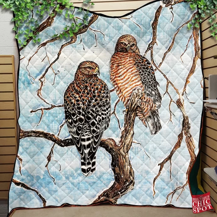 Red Shouldered Hawks Quilt Blanket