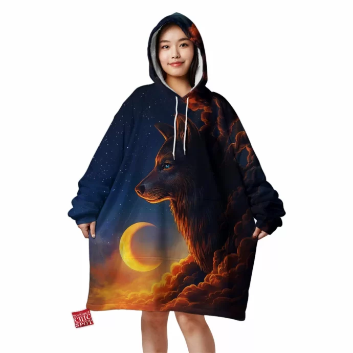 Night Guardian Wolf Blanket Hoodie