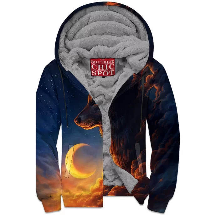 Night Guardian Wolf Zip Fleece Hoodie