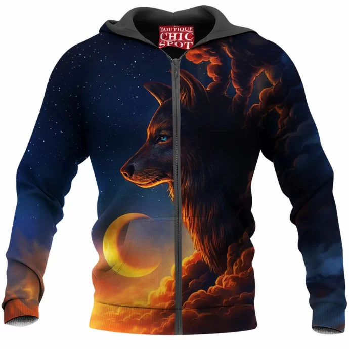 Night Guardian Wolf Zip Hoodie