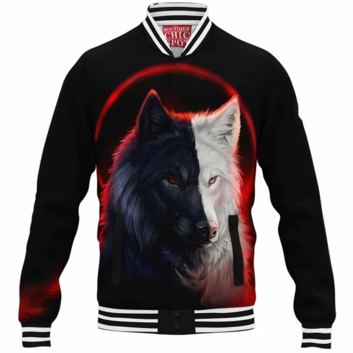 Black And White Wolf Baseball Jacket