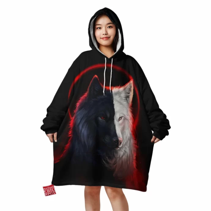 Black And White Wolf Blanket Hoodie