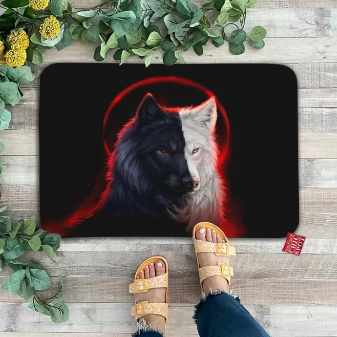 Black And White Wolf Doormat