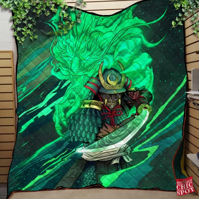 Ghostly Samurai Quilt Blanket