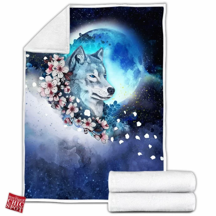 Wolf Sakura Fleece Blanket