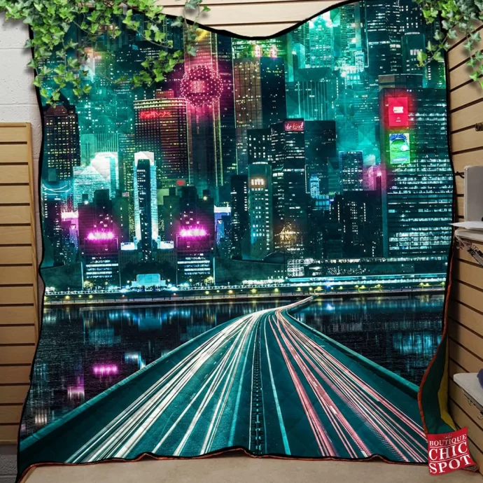 Neon City Quilt Blanket