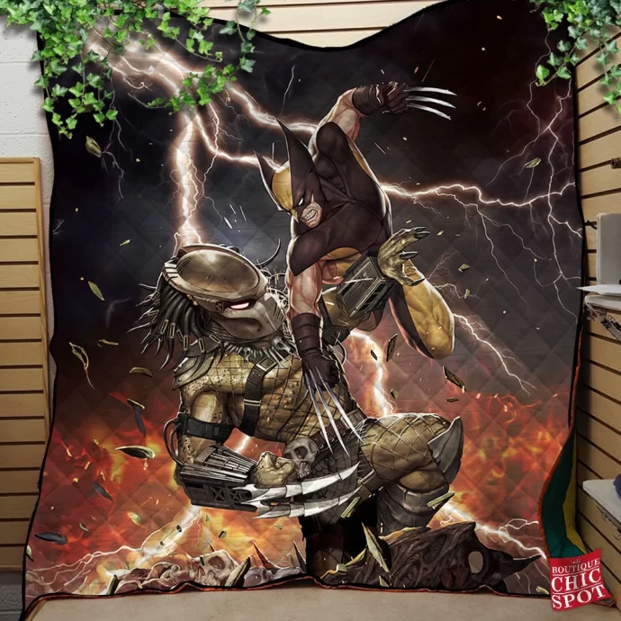 Predator Vs Wolverine Quilt Blanket