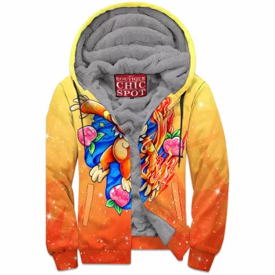 Anime Zip-Fleece-Hoodie, Monferno Zip-Fleece-Hoodie, Pokemon Zip-Fleece-Hoodie