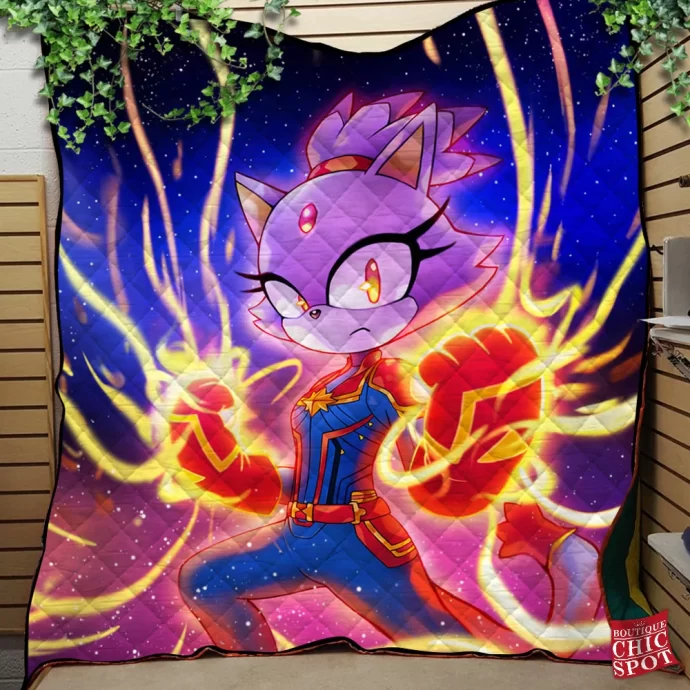 Blaze The Cat Sonic Captain Marvel Quilt Blanket