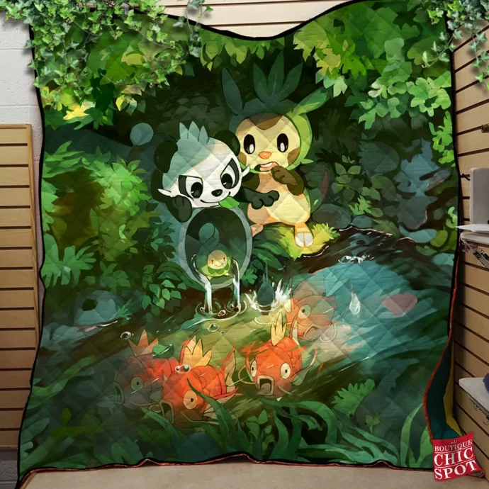 Pancham And Chespin Quilt Blanket