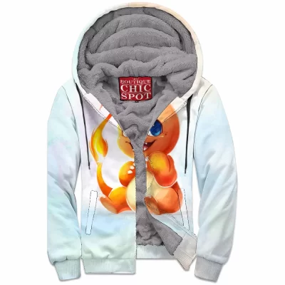 Anime Zip-Fleece-Hoodie, Charmander Zip-Fleece-Hoodie, Pokemon Zip-Fleece-Hoodie