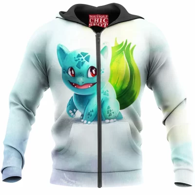 Anime Zip-Hoodie, Bulbasaur Zip-Hoodie, Pokemon Zip-Hoodie