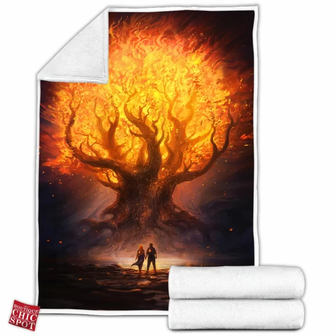 Tree on fire Fleece Blanket