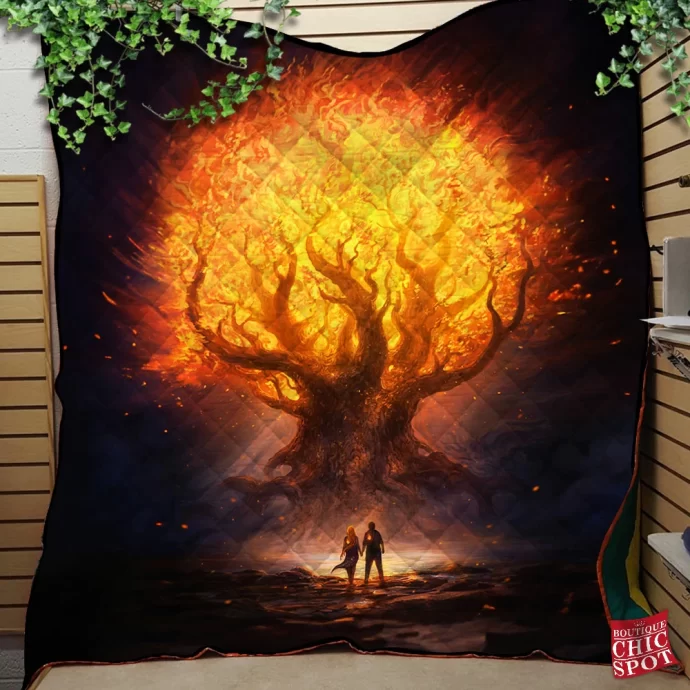 Tree on fire Quilt Blanket