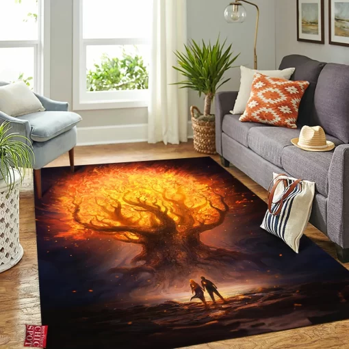 Tree on fire Rectangle Rug