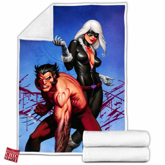 Wolverine Black Cat,Meow Fleece Blanket