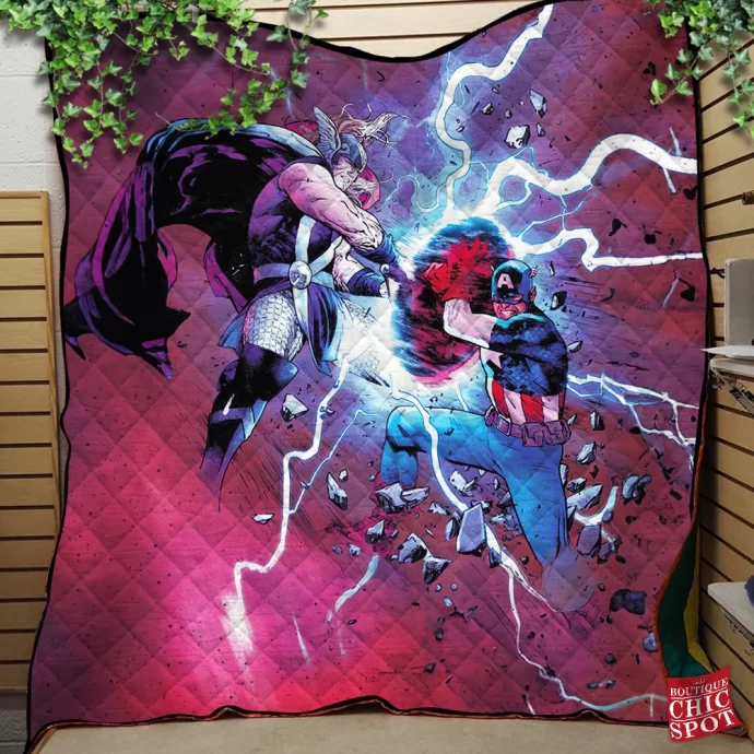 Thor vs Captain America Quilt Blanket