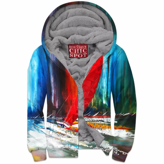 Boat Abstract Zip Fleece Hoodie