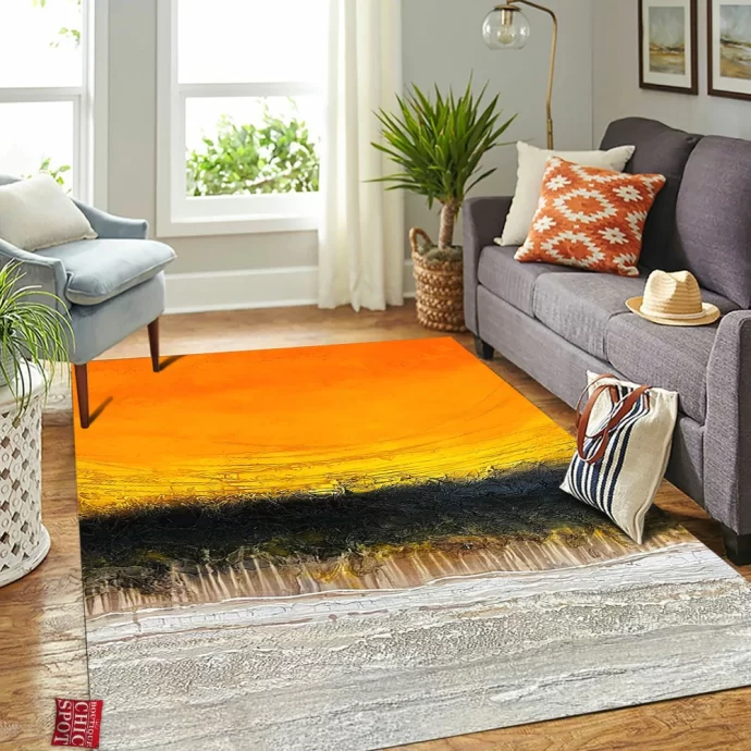 Gray Black Yellow Rectangle Rug