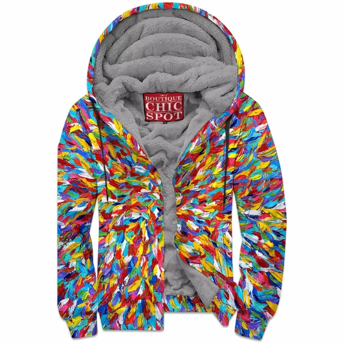 Multiple Flowers Zip Fleece Hoodie