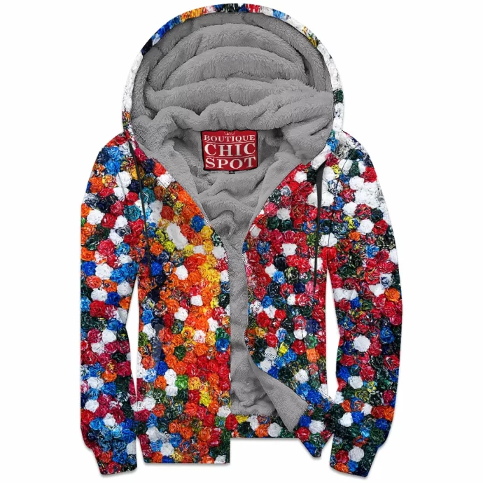 Multiple Flowers Zip Fleece Hoodie