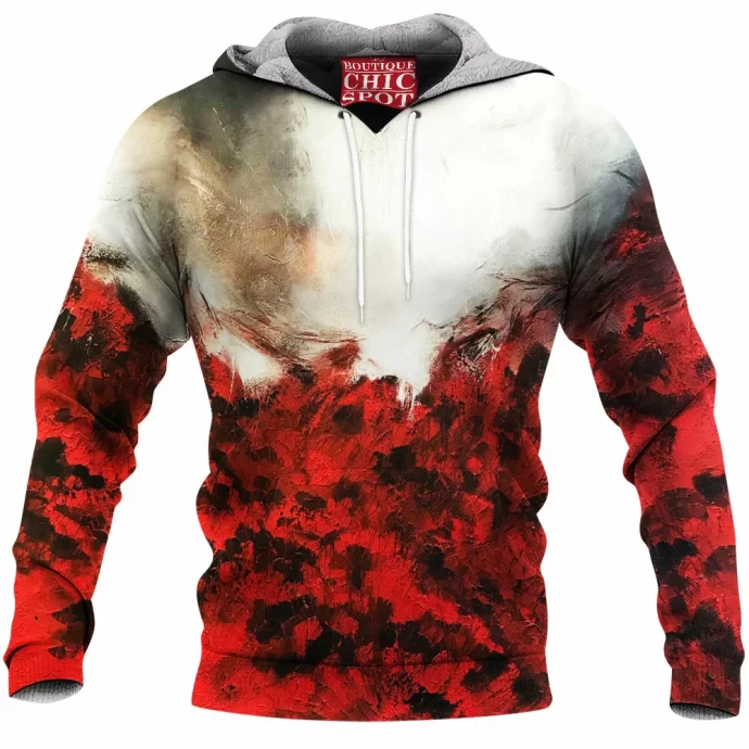 White and Red Fleece Hoodie