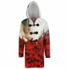 White and Red Hooded Cloak Coat