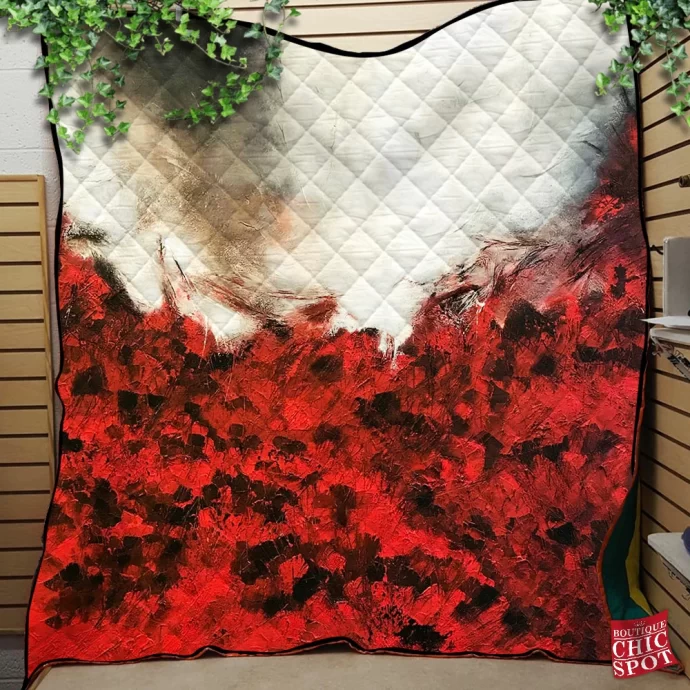 White and Red Quilt Blanket