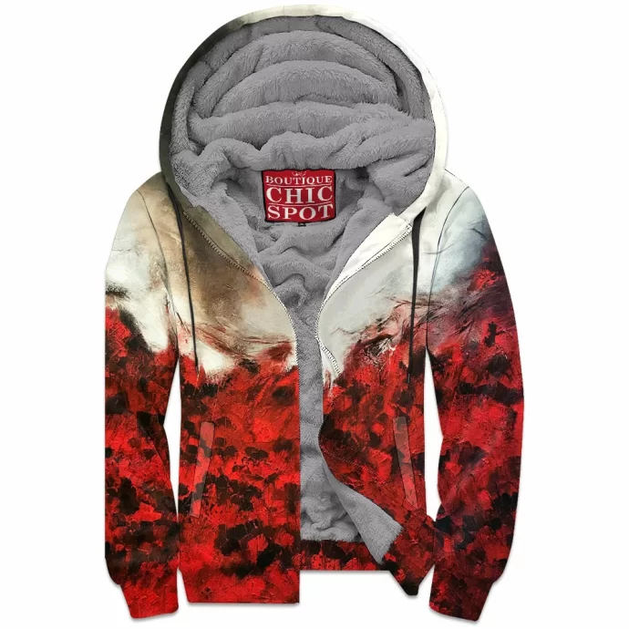 White and Red Zip Fleece Hoodie