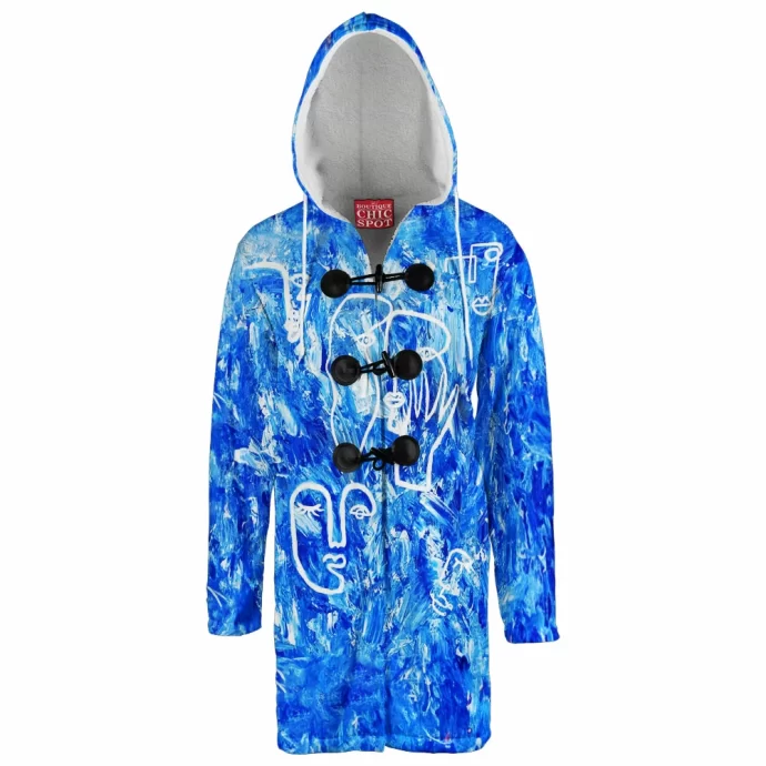 Blue Abstract Hooded Cloak Coat