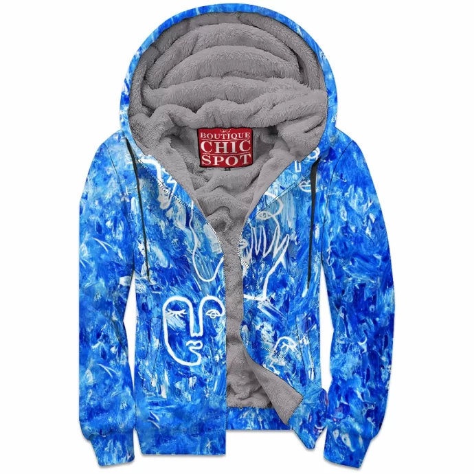 Blue Abstract Zip Fleece Hoodie