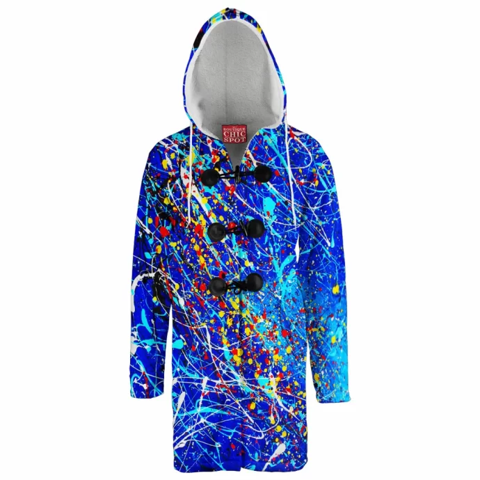 Blue Abstract Hooded Cloak Coat