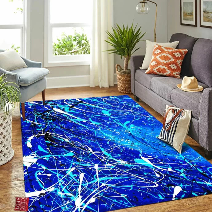 Dripping Blue Rectangle Rug