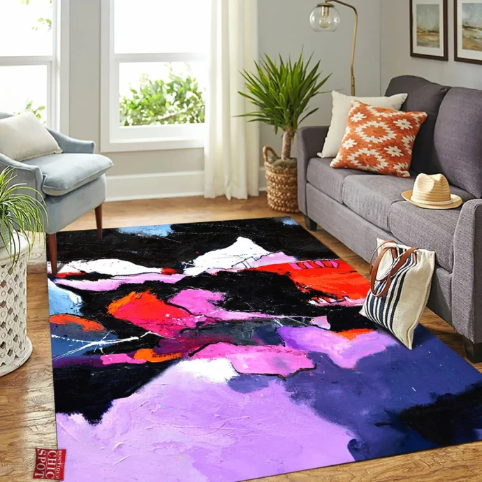 Black Red Rectangle Rug