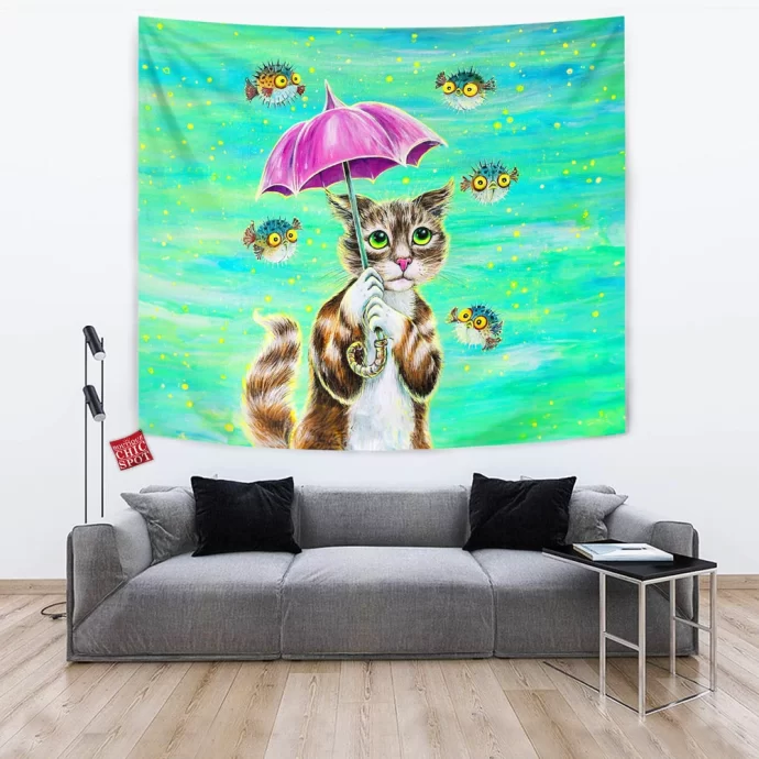 Cat With Umbrella Tapestry