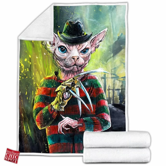 Freddy Krueger Cat Fleece Blanket