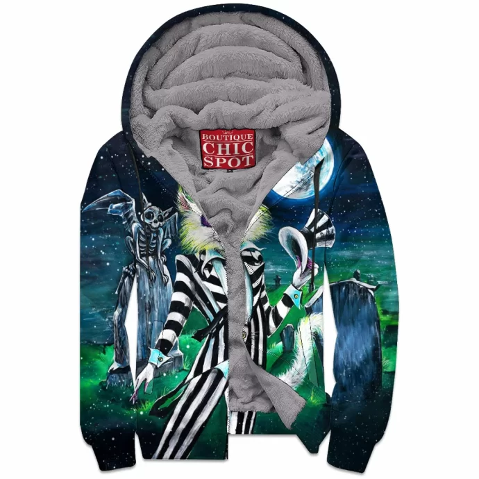 Beetlejuice Cat Zip Fleece Hoodie