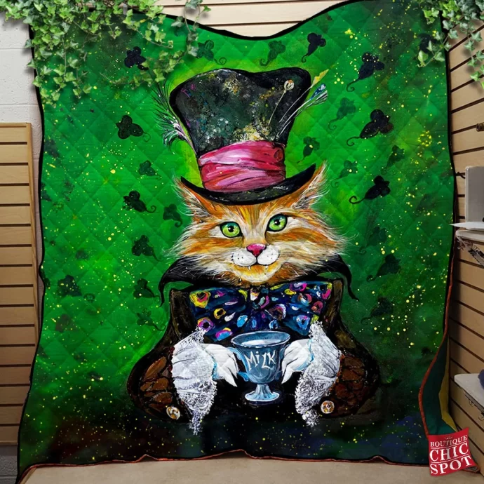 Mad Hatter Cat Quilt Blanket